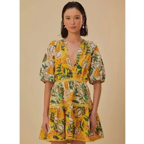 farm rio yellow mini dress Brasil Collage Soft Yellow Mini Dress